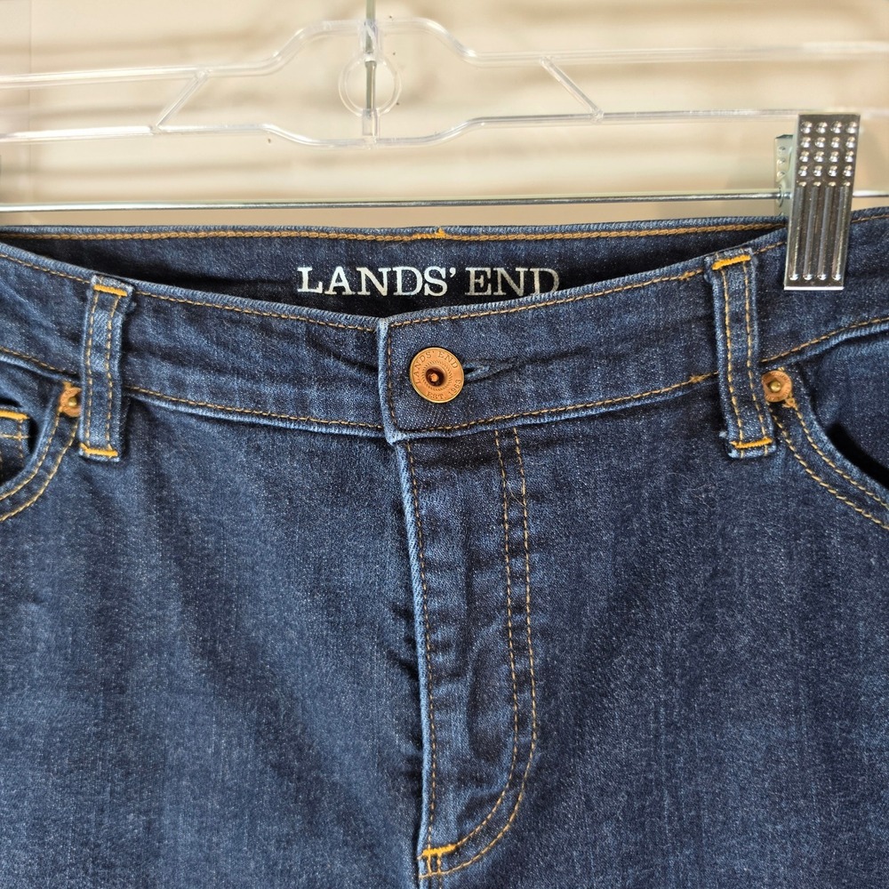 Lands End Fit 2 Straight Leg Jeans Womens 14 Dark Blue Denim Mid Rise